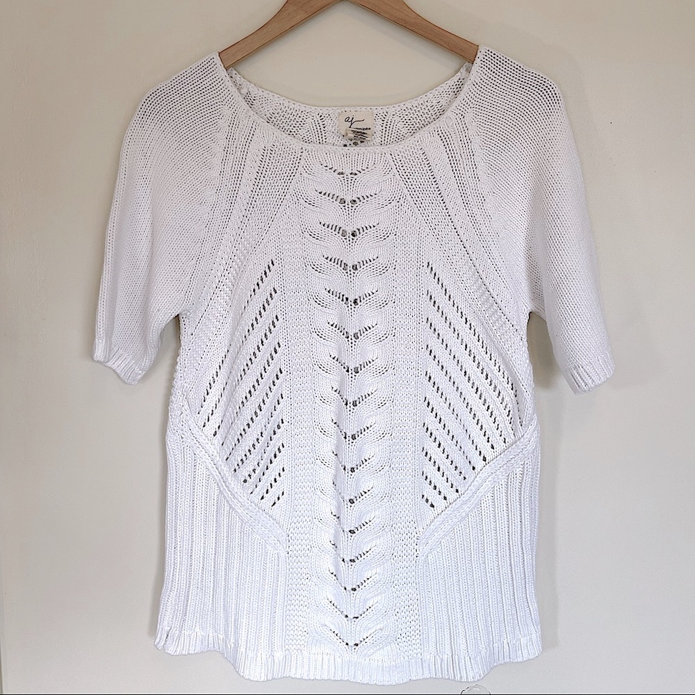 White Cable Knit Sweater Top Size L